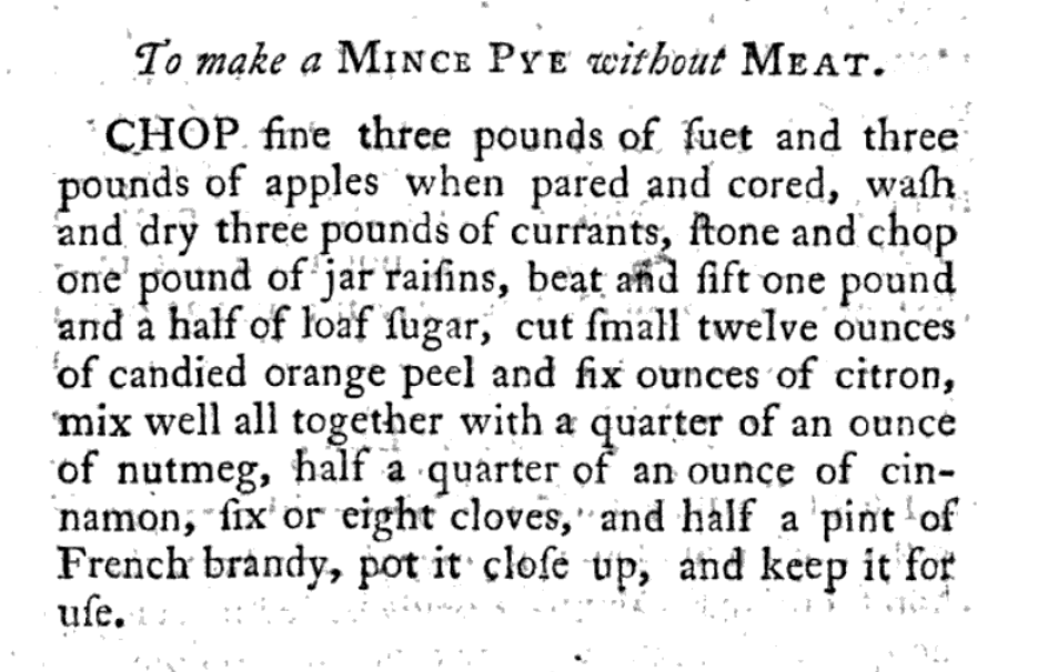 an original 1775 mince pie recipe